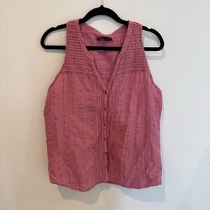 Prana Rose Button-Front Sleeveless Tank Blouse Top Womens Large Summer Girly